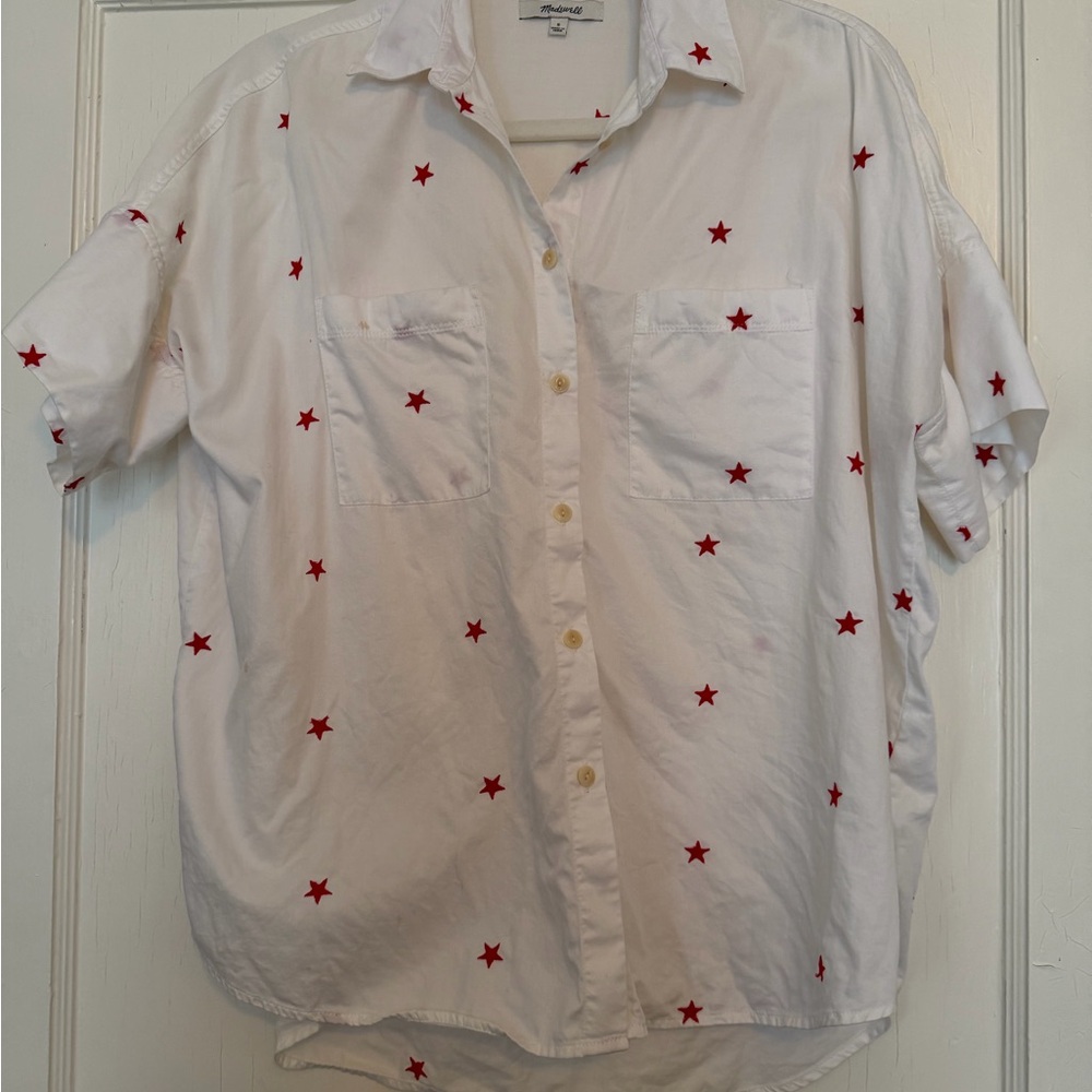 Madewell White Short-Sleeve Shirt with Red Star Print